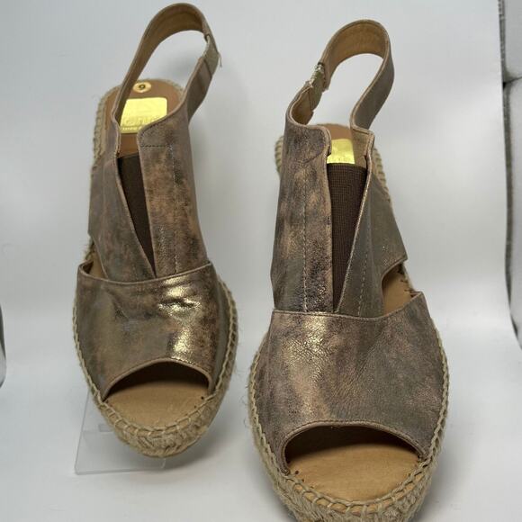 Kanna Shoes Womens Size 9 40 Espadrille Wedge Sandals Metallic Leather Spain‎ - Picture 3 of 9
